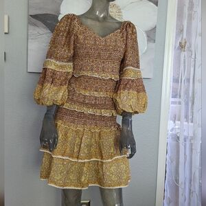 Barok Paris Smocked Ruffle 100% Cotton Dress Size Large Nwt ❤️